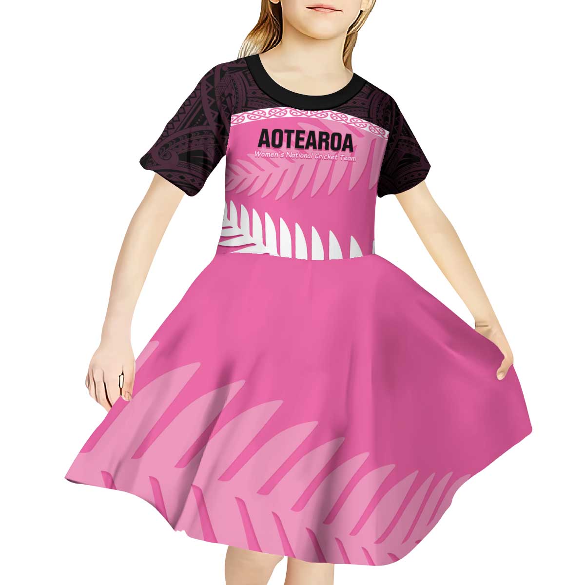 Custom New Zealand Aotearoa Cricket Kid Short Sleeve Dress Go White Silver Fern