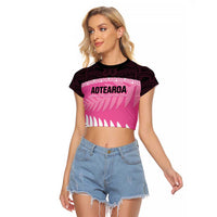 Custom New Zealand Aotearoa Cricket Raglan Cropped T Shirt Go White Silver Fern LT14 Female Pink - Polynesian Pride