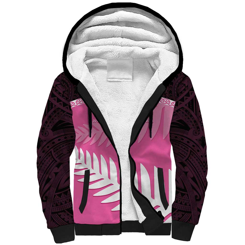 Custom New Zealand Aotearoa Cricket Sherpa Hoodie Go White Silver Fern LT14 Unisex Pink - Polynesian Pride