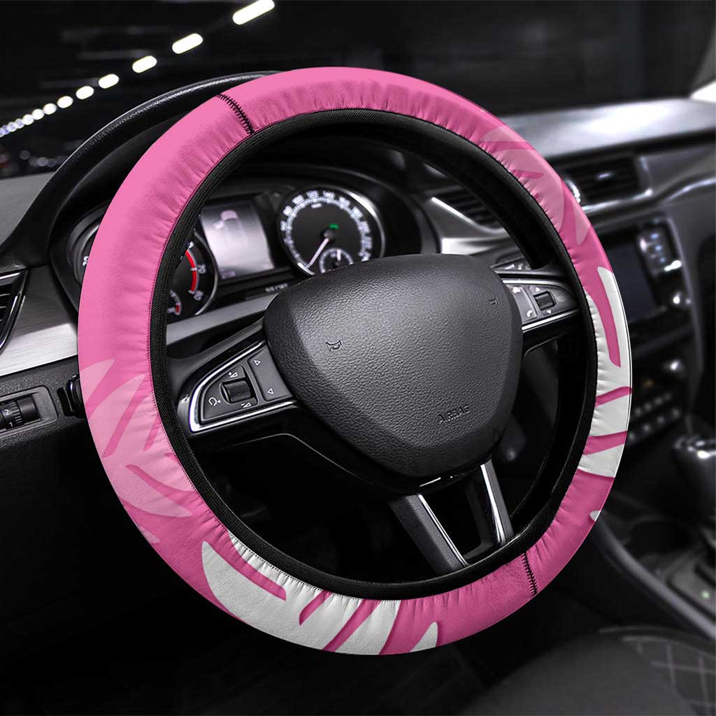 New Zealand Aotearoa Cricket Steering Wheel Cover Go White Silver Fern LT14 Universal Fit Pink - Polynesian Pride