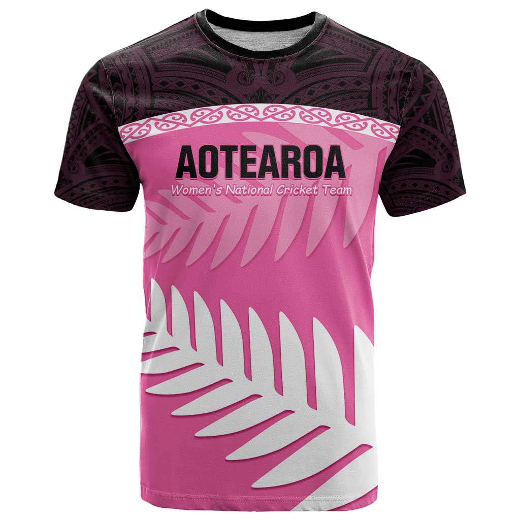 Custom New Zealand Aotearoa Cricket T Shirt Go White Silver Fern LT14 Pink - Polynesian Pride