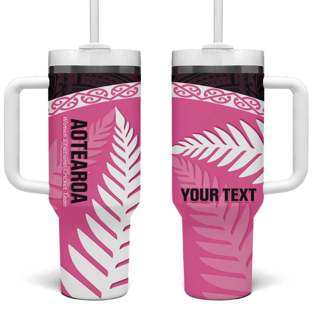 Personalised Aotearoa Cricket Tumbler With Handle Go White Silver Fern LT14 One Size: 40 oz Pink - Polynesian Pride