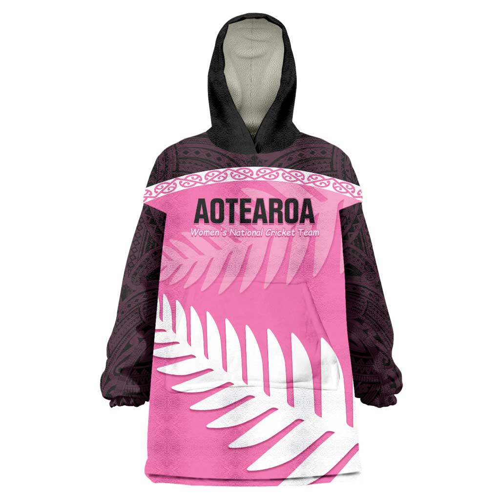Custom New Zealand Aotearoa Cricket Wearable Blanket Hoodie Go White Silver Fern LT14 One Size Pink - Polynesian Pride
