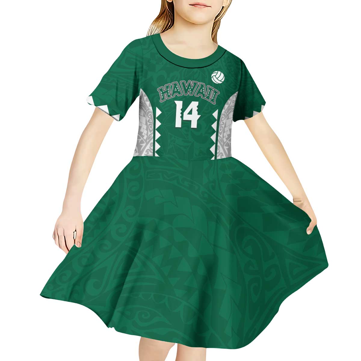 Custom Hawaii Volleyball Kid Short Sleeve Dress Hawaiian Kakau Pattern