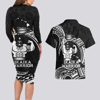 Black Hawaii Ikaika Warrior Couples Matching Long Sleeve Bodycon Dress and Hawaiian Shirt Hawaiian Power