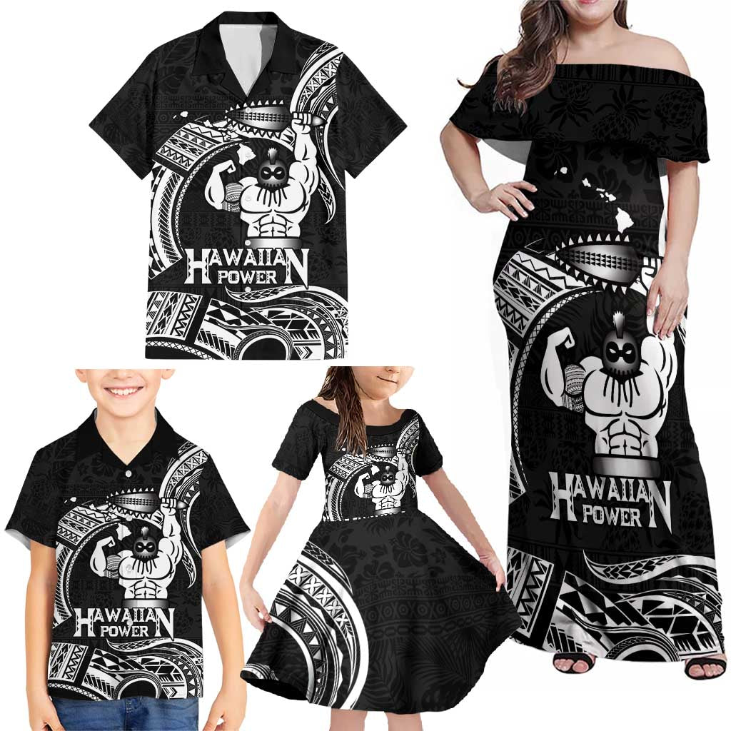 Black Hawaii Ikaika Warrior Family Matching Off Shoulder Maxi Dress and Hawaiian Shirt Hawaiian Power