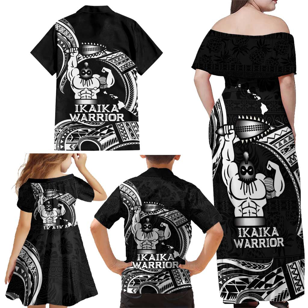 Black Hawaii Ikaika Warrior Family Matching Off Shoulder Maxi Dress and Hawaiian Shirt Hawaiian Power
