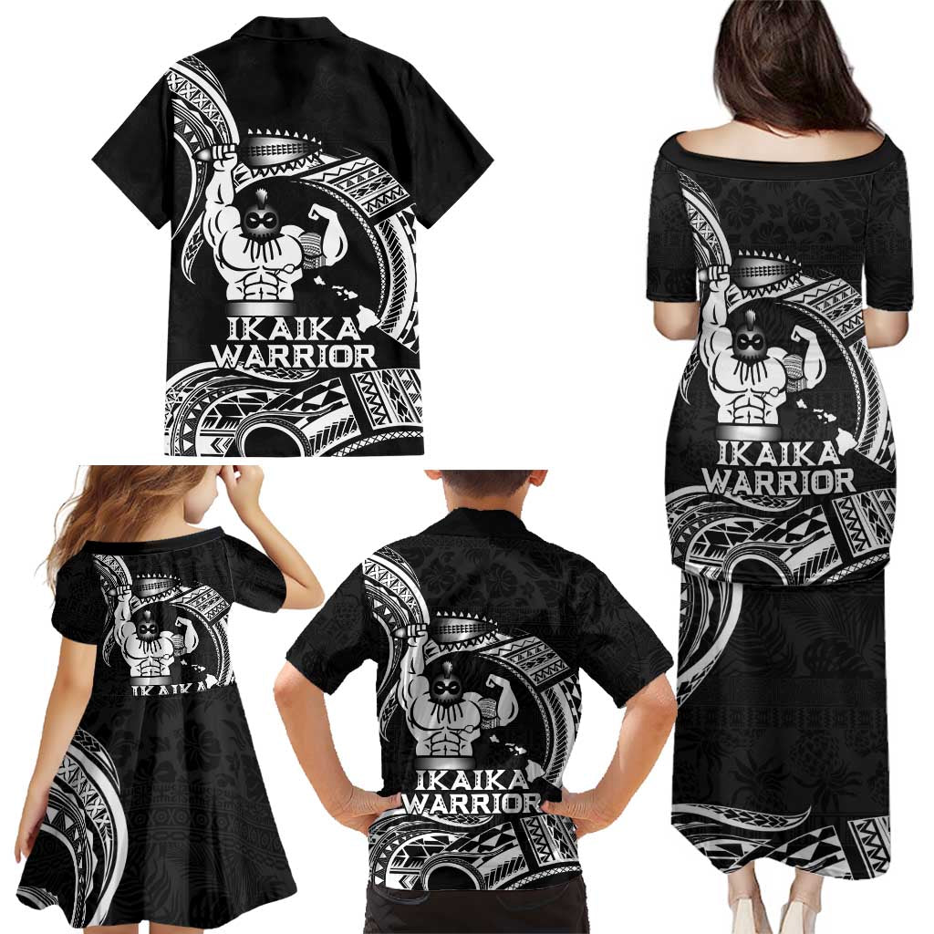 Black Hawaii Ikaika Warrior Family Matching Puletasi and Hawaiian Shirt Hawaiian Power