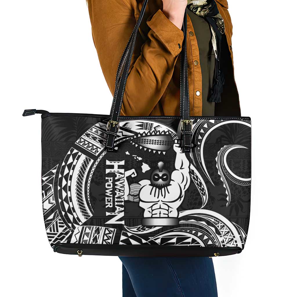 Black Hawaii Ikaika Warrior Leather Tote Bag Hawaiian Power