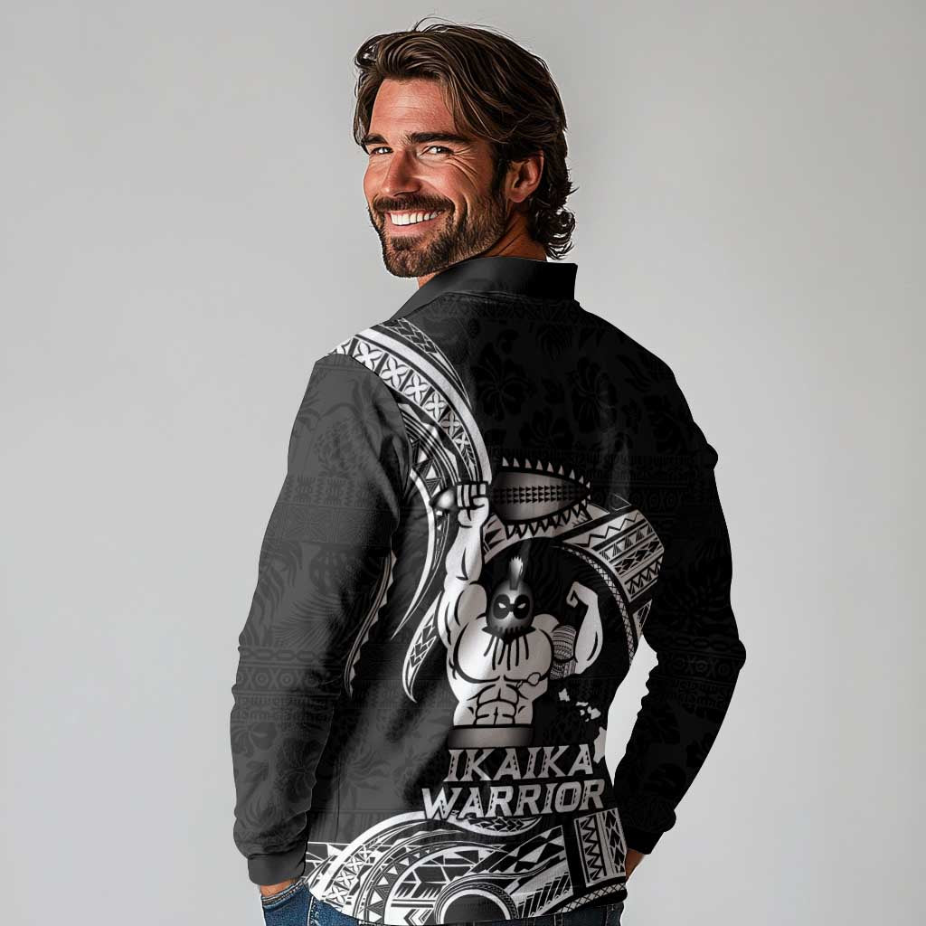 Black Hawaii Ikaika Warrior Long Sleeve Polo Shirt Hawaiian Power