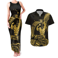Gold Hawaii Ikaika Warrior Couples Matching Tank Maxi Dress and Hawaiian Shirt Hawaiian Power