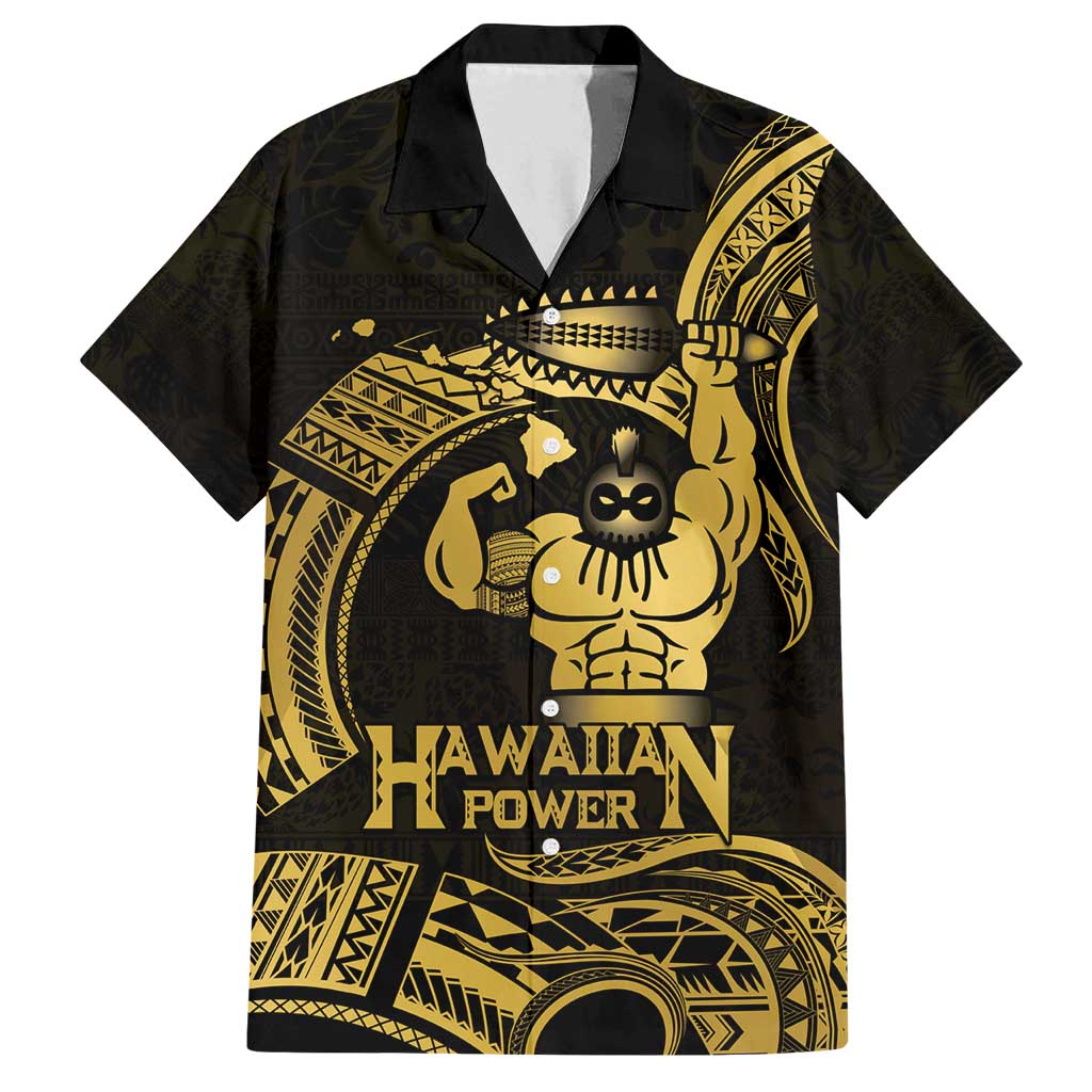 Gold Hawaii Ikaika Warrior Family Matching Off Shoulder Maxi Dress and Hawaiian Shirt Hawaiian Power LT14 Dad's Shirt - Short Sleeve Gold - Polynesian Pride