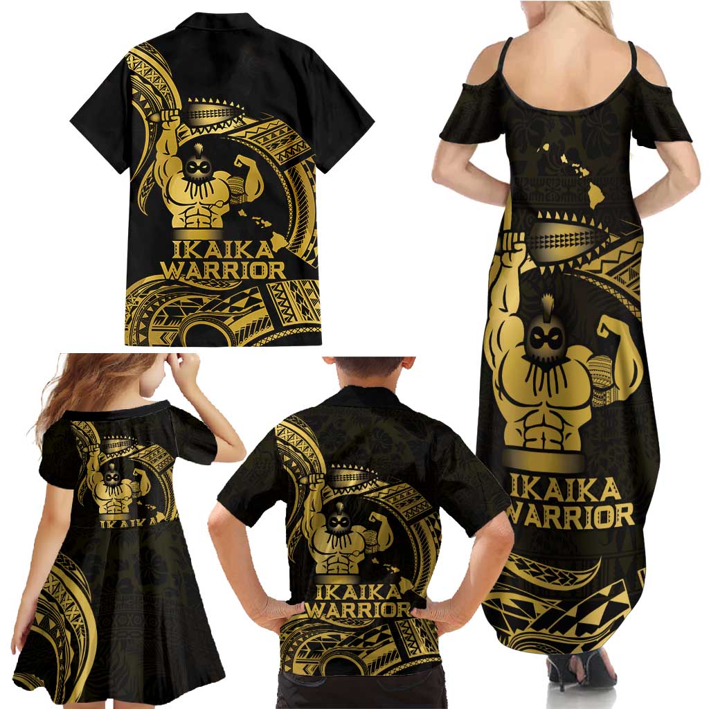 Gold Hawaii Ikaika Warrior Family Matching Summer Maxi Dress and Hawaiian Shirt Hawaiian Power LT14 - Polynesian Pride