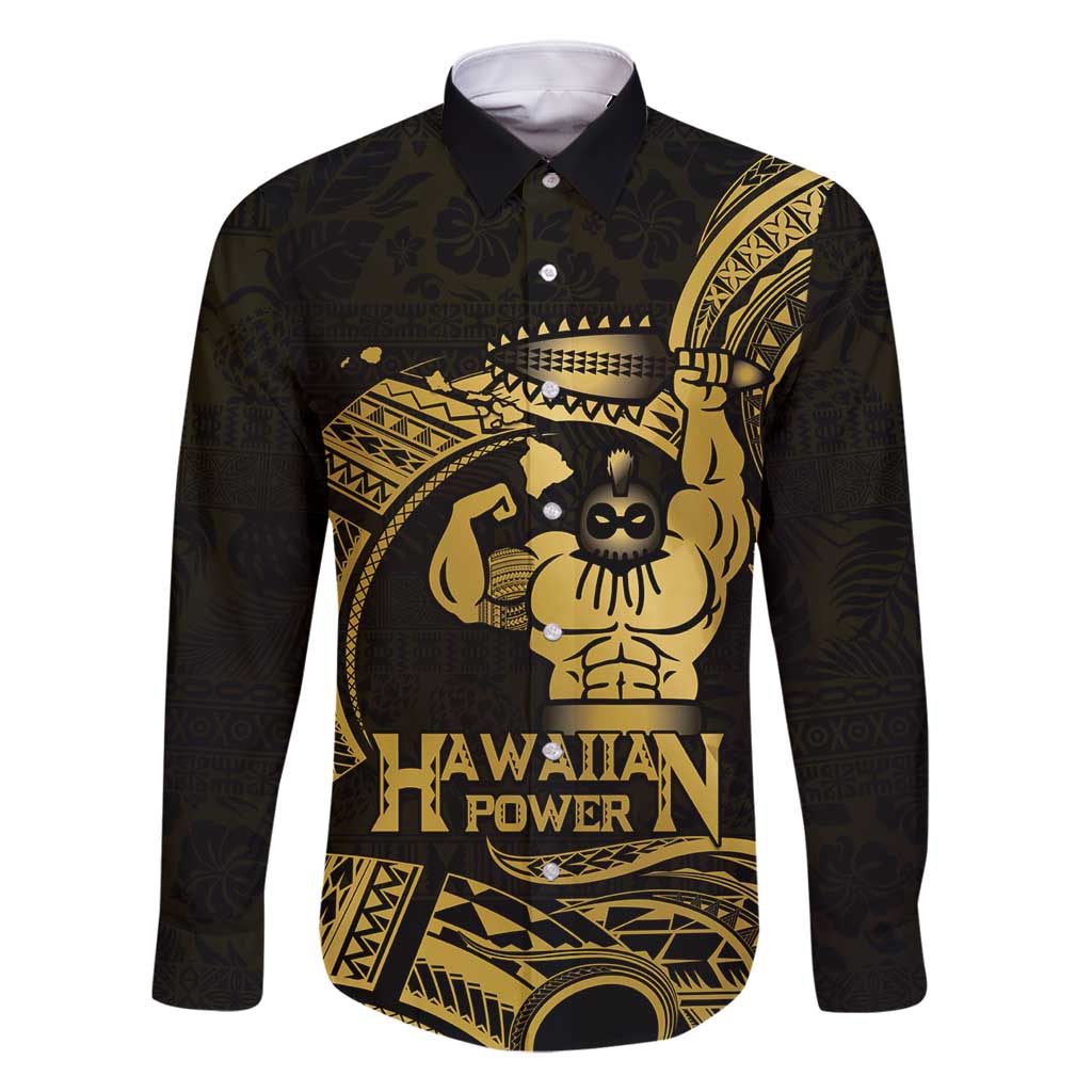 Gold Hawaii Ikaika Warrior Family Matching Summer Maxi Dress and Hawaiian Shirt Hawaiian Power LT14 Dad's Shirt - Long Sleeve Gold - Polynesian Pride
