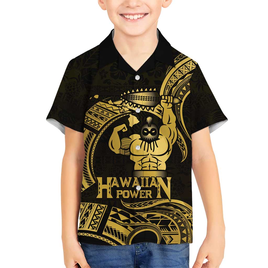 Gold Hawaii Ikaika Warrior Family Matching Summer Maxi Dress and Hawaiian Shirt Hawaiian Power LT14 Son's Shirt Gold - Polynesian Pride