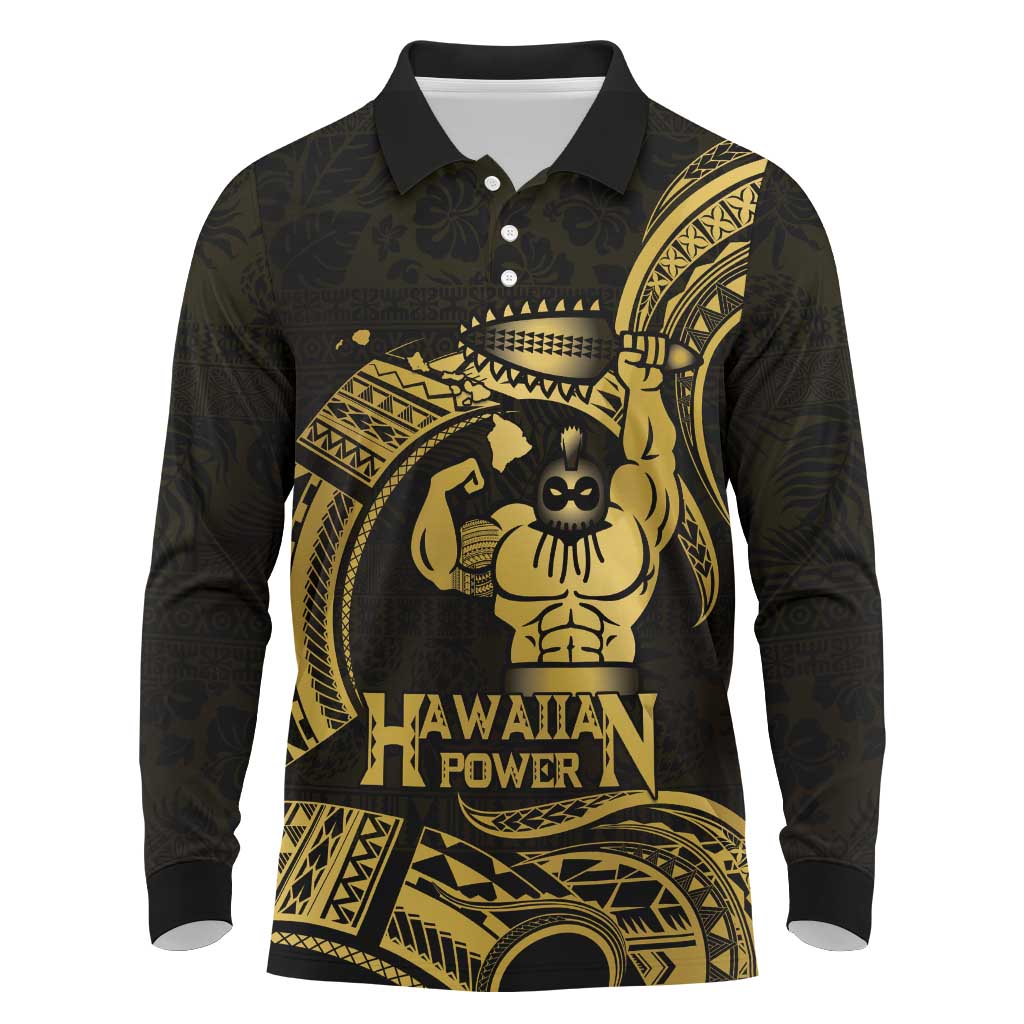 Gold Hawaii Ikaika Warrior Long Sleeve Polo Shirt Hawaiian Power