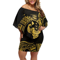 Gold Hawaii Ikaika Warrior Off Shoulder Short Dress Hawaiian Power