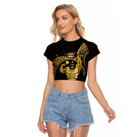 Gold Hawaii Ikaika Warrior Raglan Cropped T Shirt Hawaiian Power LT14 Female Gold - Polynesian Pride