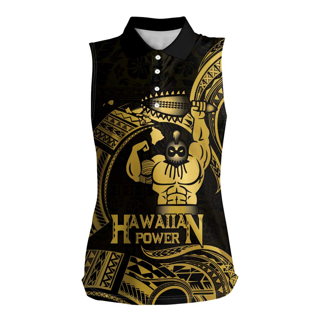 Gold Hawaii Ikaika Warrior Women Sleeveless Polo Shirt Hawaiian Power