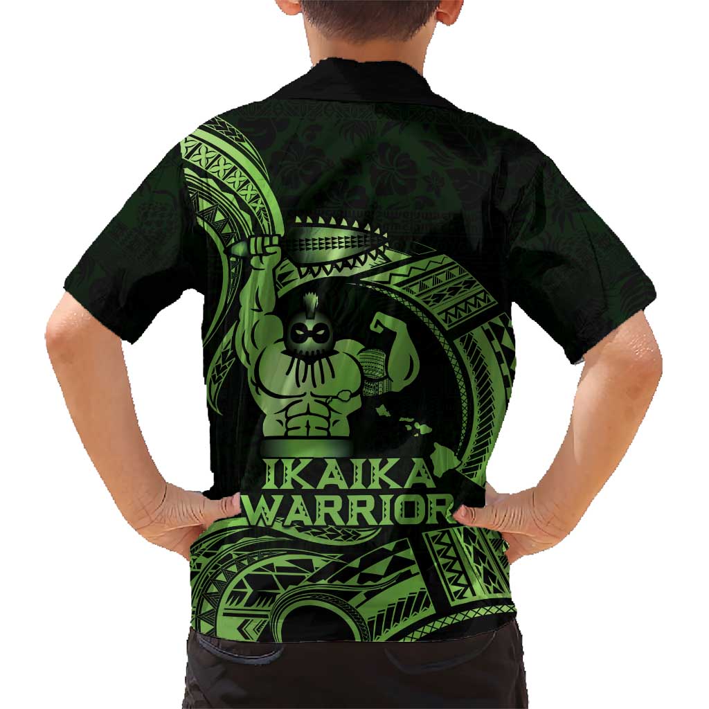 Green Hawaii Ikaika Warrior Family Matching Short Sleeve Bodycon Dress and Hawaiian Shirt Hawaiian Power