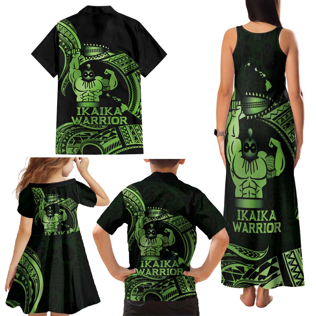 Green Hawaii Ikaika Warrior Family Matching Tank Maxi Dress and Hawaiian Shirt Hawaiian Power