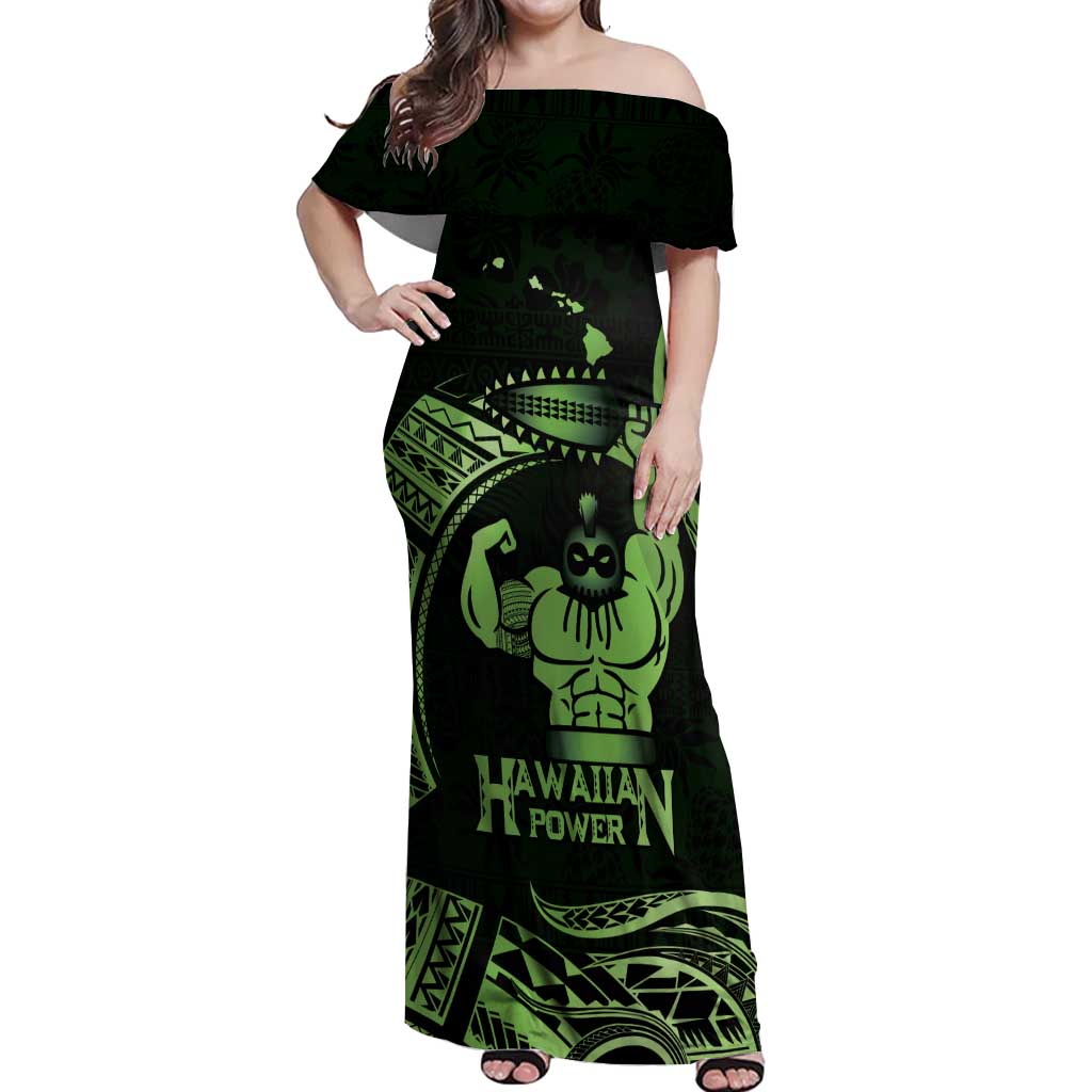 Green Hawaii Ikaika Warrior Off Shoulder Maxi Dress Hawaiian Power LT14 Women Green - Polynesian Pride