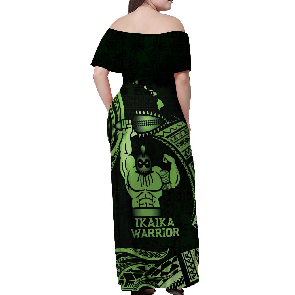 Green Hawaii Ikaika Warrior Off Shoulder Maxi Dress Hawaiian Power LT14 - Polynesian Pride