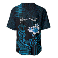 Personalised Hawaii King Kamehameha Day Baseball Jersey Plumeria With Kakau Pattern - Blue