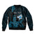 Personalised Hawaii King Kamehameha Day Bomber Jacket Plumeria With Kakau Pattern - Blue