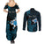 Personalised Hawaii King Kamehameha Day Couples Matching Summer Maxi Dress and Long Sleeve Button Shirt Plumeria With Kakau Pattern - Blue