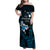 Personalised Hawaii King Kamehameha Day Family Matching Off Shoulder Maxi Dress and Hawaiian Shirt Plumeria With Kakau Pattern - Blue