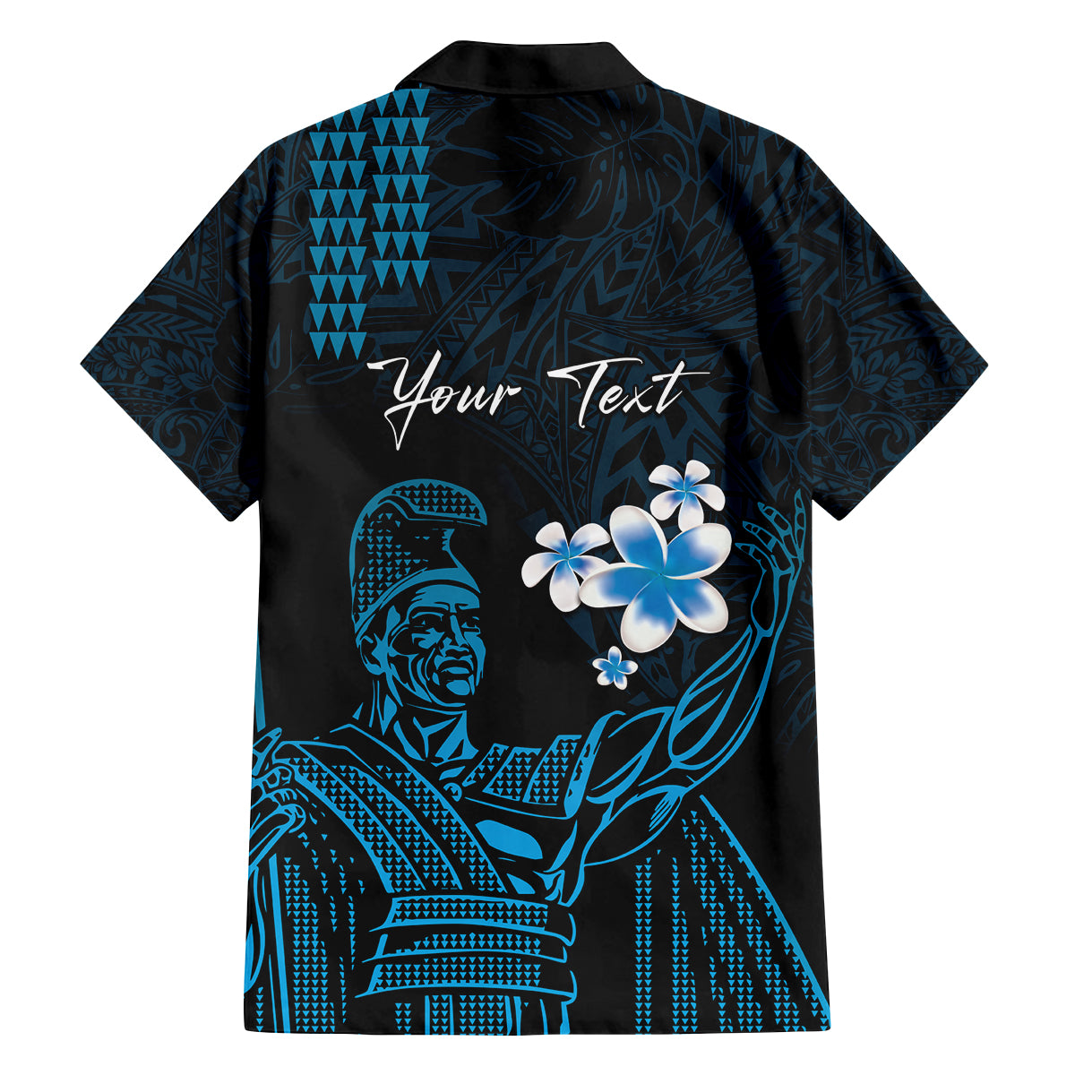 Personalised Hawaii King Kamehameha Day Family Matching Off Shoulder Short Dress and Hawaiian Shirt Plumeria With Kakau Pattern - Blue