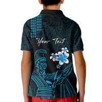 Personalised Hawaii King Kamehameha Day Kid Polo Shirt Plumeria With Kakau Pattern - Blue