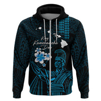 Personalised Hawaii King Kamehameha Day Zip Hoodie Plumeria With Kakau Pattern - Blue