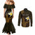 Personalised Hawaii King Kamehameha Day Couples Matching Mermaid Dress and Long Sleeve Button Shirt Plumeria With Kakau Pattern - Gold