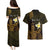 Personalised Hawaii King Kamehameha Day Couples Matching Puletasi and Hawaiian Shirt Plumeria With Kakau Pattern - Gold