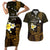 Personalised Hawaii King Kamehameha Day Couples Matching Short Sleeve Bodycon Dress and Hawaiian Shirt Plumeria With Kakau Pattern - Gold