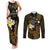 Personalised Hawaii King Kamehameha Day Couples Matching Tank Maxi Dress and Long Sleeve Button Shirt Plumeria With Kakau Pattern - Gold