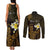 Personalised Hawaii King Kamehameha Day Couples Matching Tank Maxi Dress and Long Sleeve Button Shirt Plumeria With Kakau Pattern - Gold