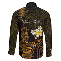 Personalised Hawaii King Kamehameha Day Family Matching Long Sleeve Bodycon Dress and Hawaiian Shirt Plumeria With Kakau Pattern - Gold