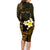 Personalised Hawaii King Kamehameha Day Family Matching Long Sleeve Bodycon Dress and Hawaiian Shirt Plumeria With Kakau Pattern - Gold