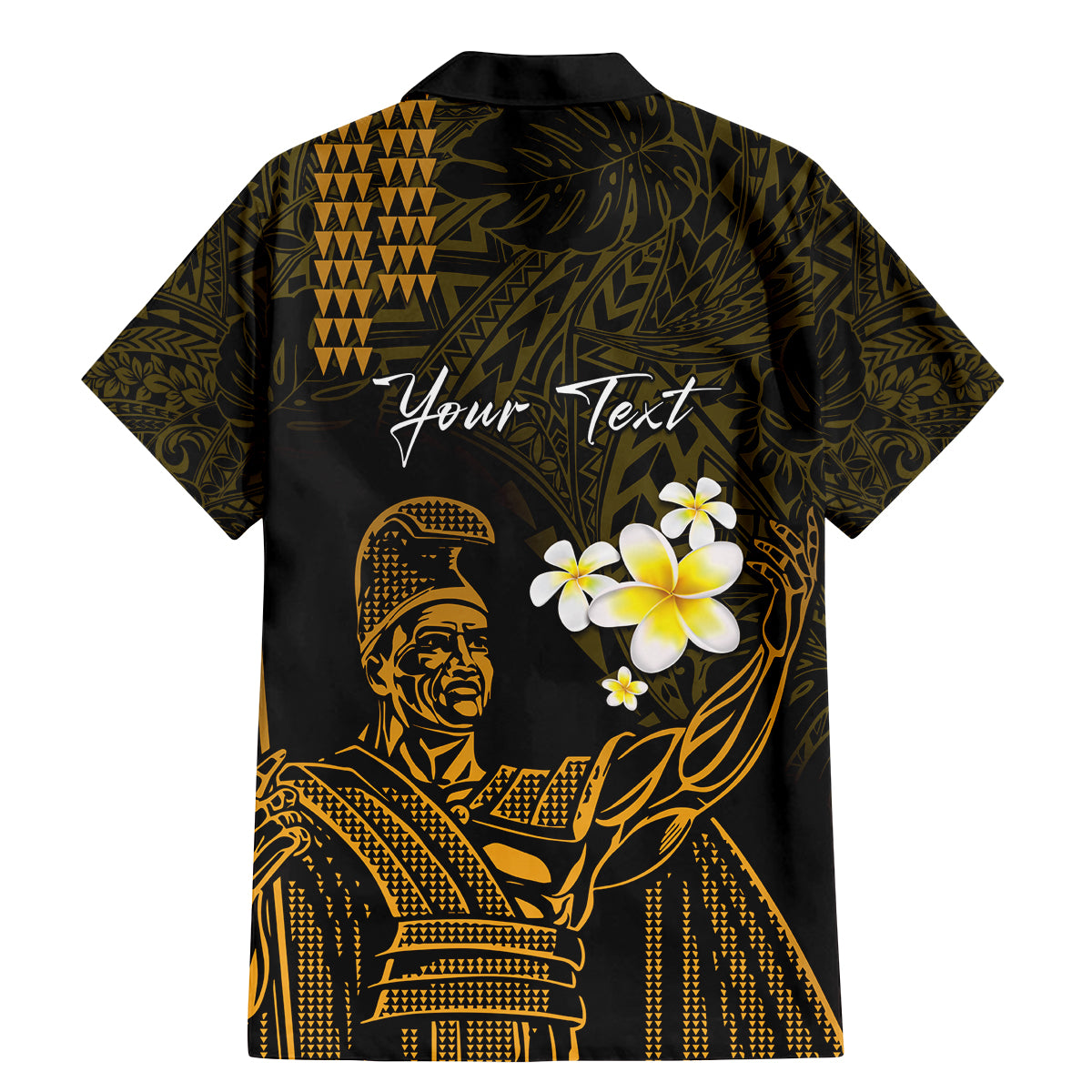 Personalised Hawaii King Kamehameha Day Family Matching Mermaid Dress and Hawaiian Shirt Plumeria With Kakau Pattern - Gold