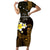 Personalised Hawaii King Kamehameha Day Family Matching Short Sleeve Bodycon Dress and Hawaiian Shirt Plumeria With Kakau Pattern - Gold