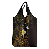 Personalised Hawaii King Kamehameha Day Grocery Bag Plumeria With Kakau Pattern - Gold