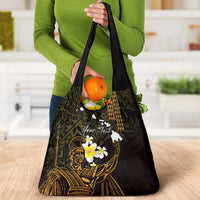 Personalised Hawaii King Kamehameha Day Grocery Bag Plumeria With Kakau Pattern - Gold