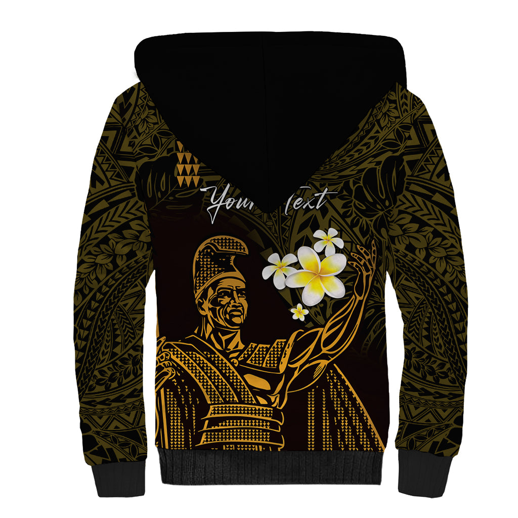 Personalised Hawaii King Kamehameha Day Sherpa Hoodie Plumeria With Kakau Pattern - Gold
