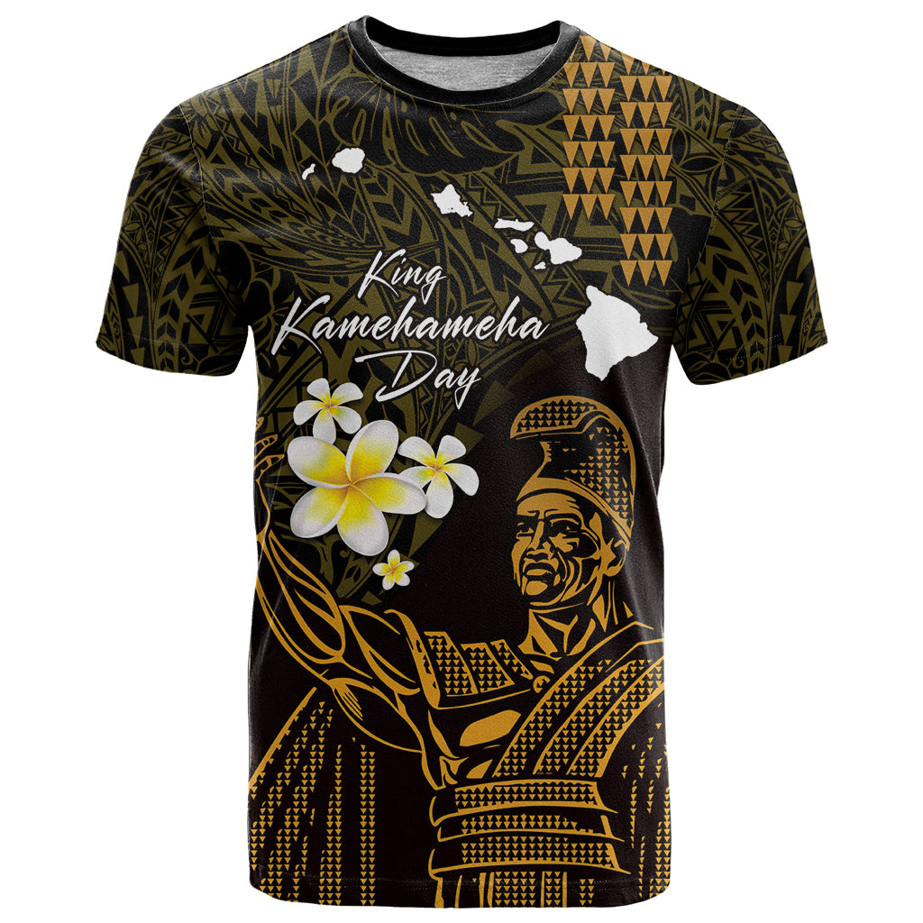 Personalised Hawaii King Kamehameha Day T Shirt Plumeria With Kakau Pattern - Gold