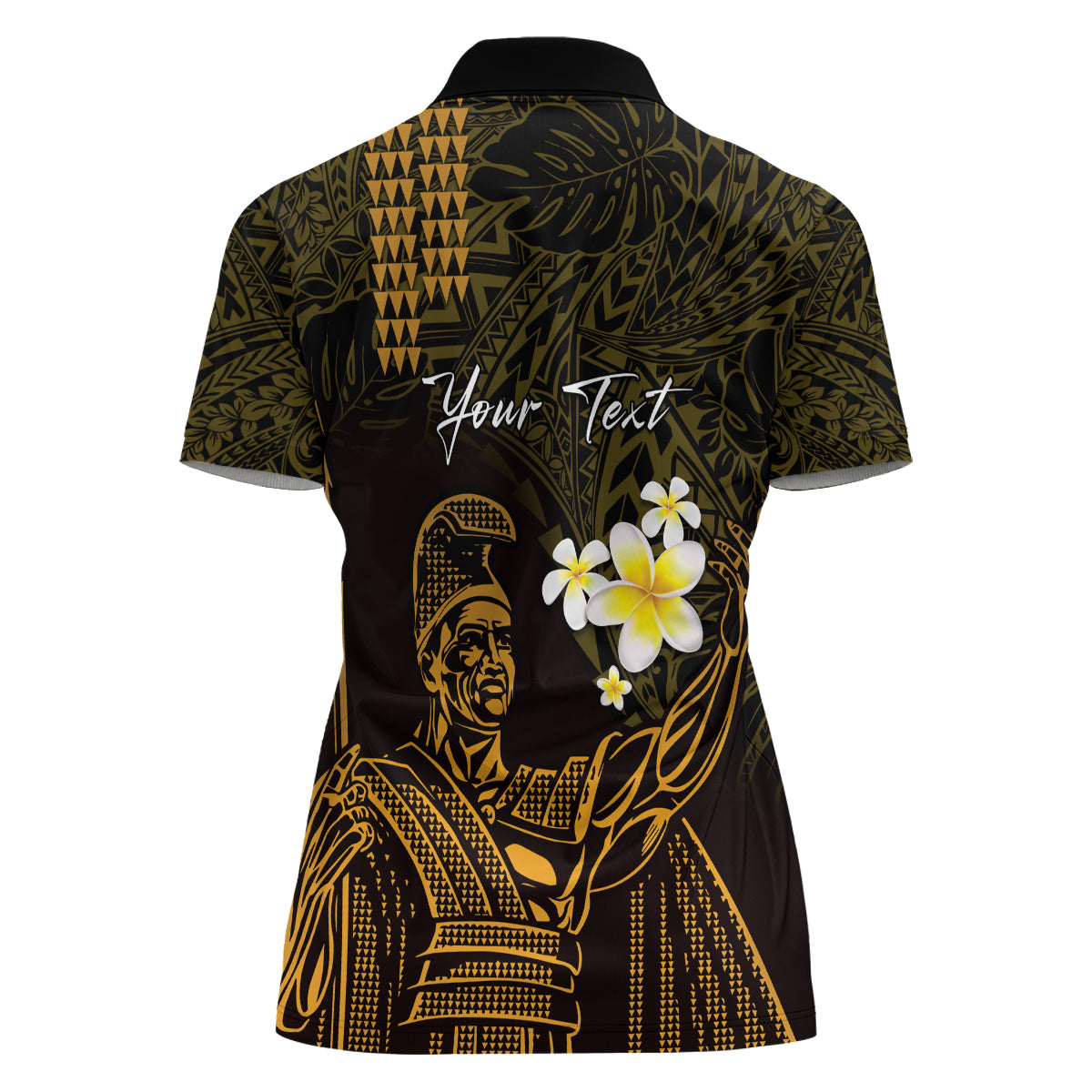 Personalised Hawaii King Kamehameha Day Women Polo Shirt Plumeria With Kakau Pattern - Gold