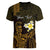 Personalised Hawaii King Kamehameha Day Women V Neck T Shirt Plumeria With Kakau Pattern - Gold