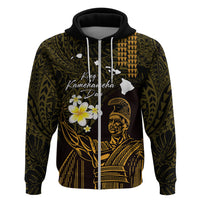 Personalised Hawaii King Kamehameha Day Zip Hoodie Plumeria With Kakau Pattern - Gold
